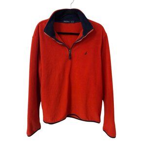 Nautica Mens Red Fleece Pullover Jacket M Polyester Half-Zip Warm Outerwear